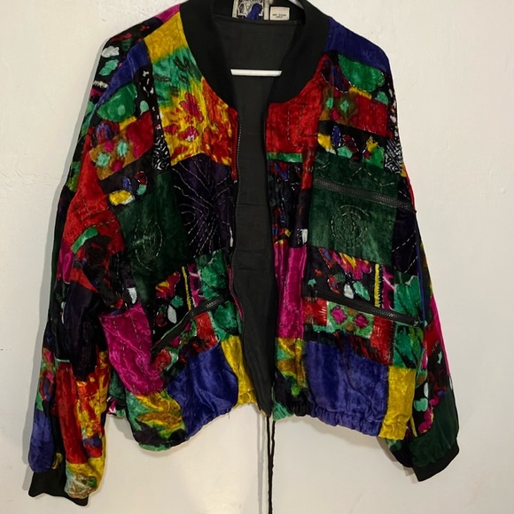 Talk Of America Vintage 80’s velour insulated jacket with beads zippers OS - Picture 1 of 17